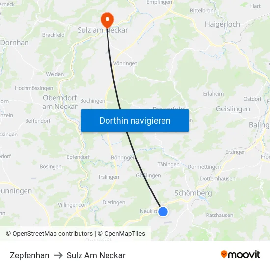 Zepfenhan to Sulz Am Neckar map