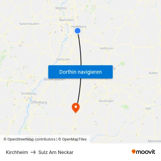 Kirchheim to Sulz Am Neckar map