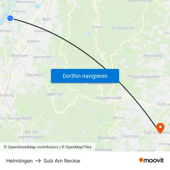Helmlingen to Sulz Am Neckar map