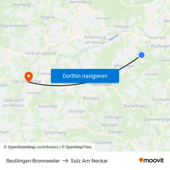 Reutlingen-Bronnweiler to Sulz Am Neckar map