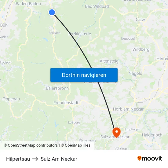Hilpertsau to Sulz Am Neckar map