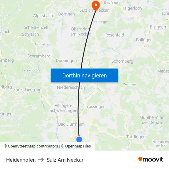 Heidenhofen to Sulz Am Neckar map