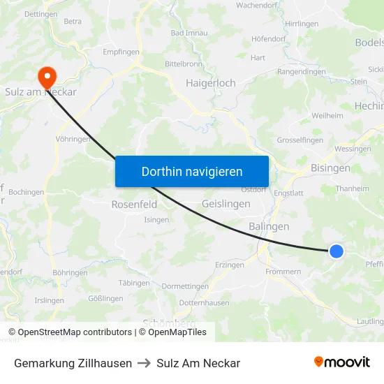 Gemarkung Zillhausen to Sulz Am Neckar map