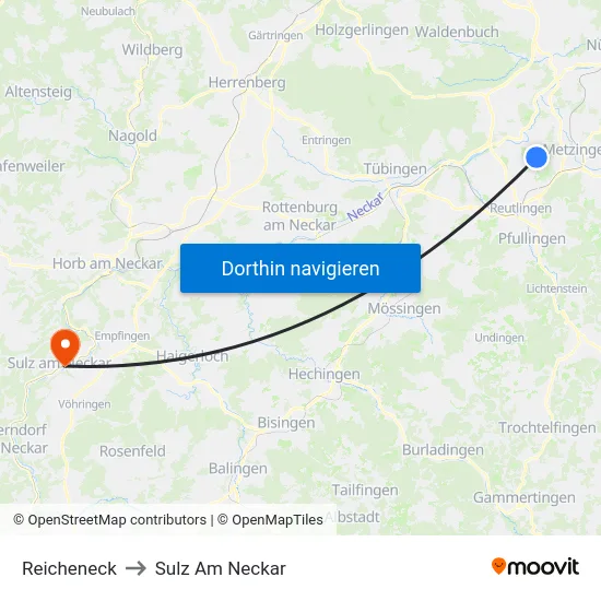 Reicheneck to Sulz Am Neckar map
