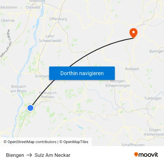 Biengen to Sulz Am Neckar map