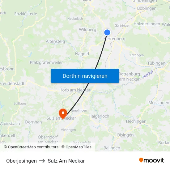 Oberjesingen to Sulz Am Neckar map