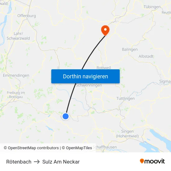 Rötenbach to Sulz Am Neckar map