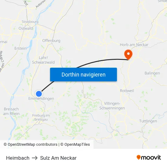 Heimbach to Sulz Am Neckar map