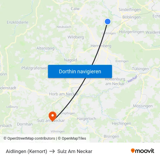 Aidlingen (Kernort) to Sulz Am Neckar map