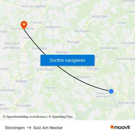 Storzingen to Sulz Am Neckar map