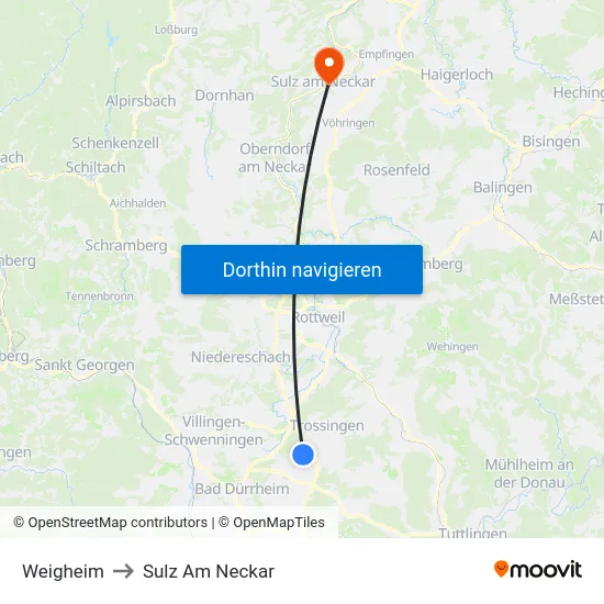 Weigheim to Sulz Am Neckar map