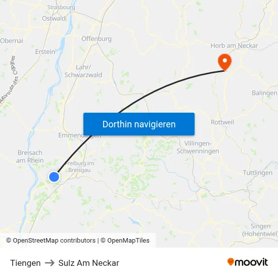 Tiengen to Sulz Am Neckar map