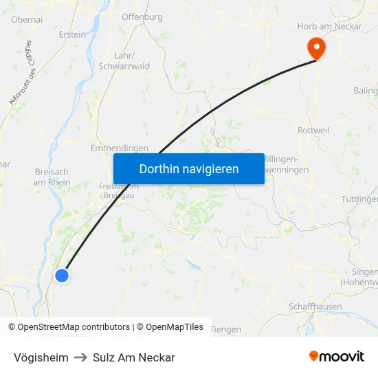 Vögisheim to Sulz Am Neckar map