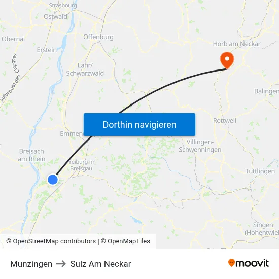 Munzingen to Sulz Am Neckar map