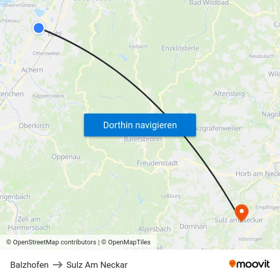 Balzhofen to Sulz Am Neckar map