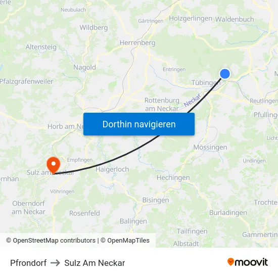 Pfrondorf to Sulz Am Neckar map