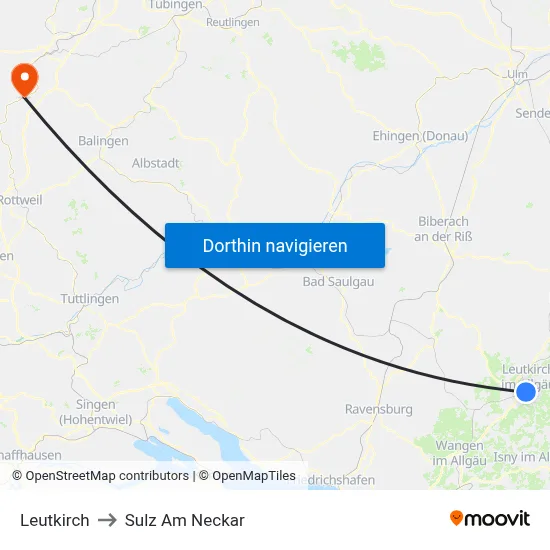 Leutkirch to Sulz Am Neckar map