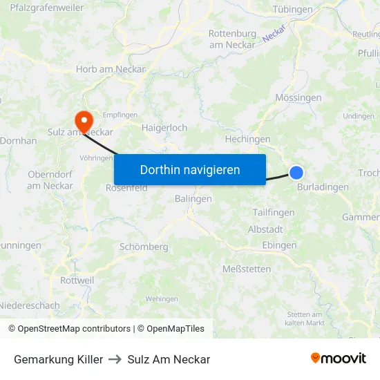 Gemarkung Killer to Sulz Am Neckar map