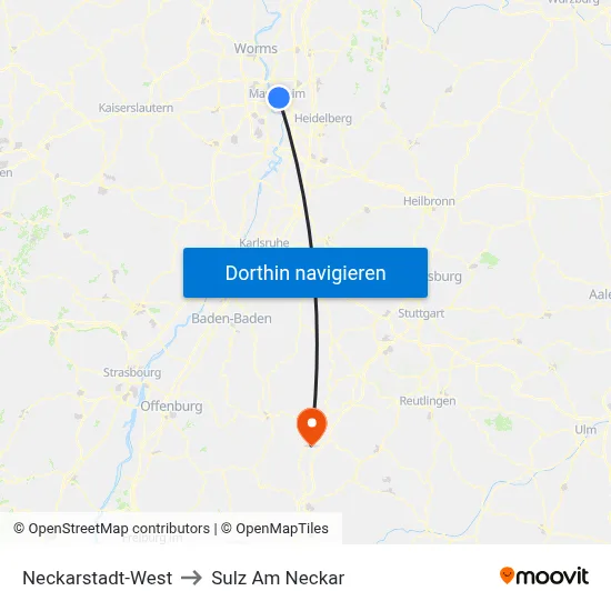 Neckarstadt-West to Sulz Am Neckar map