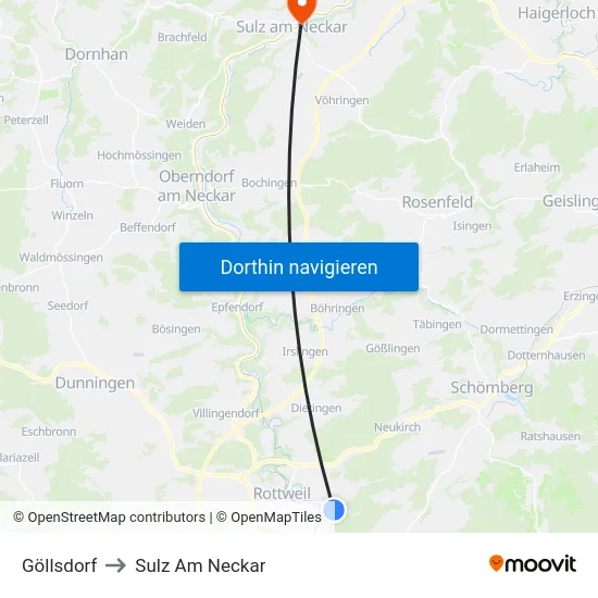 Göllsdorf to Sulz Am Neckar map