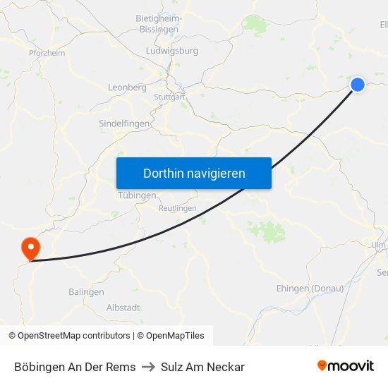 Böbingen An Der Rems to Sulz Am Neckar map