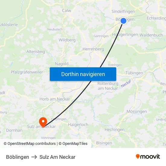 Böblingen to Sulz Am Neckar map