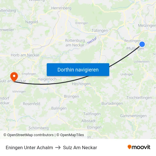 Eningen Unter Achalm to Sulz Am Neckar map