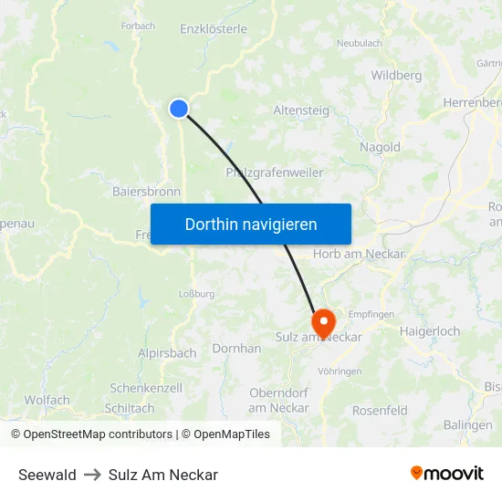 Seewald to Sulz Am Neckar map