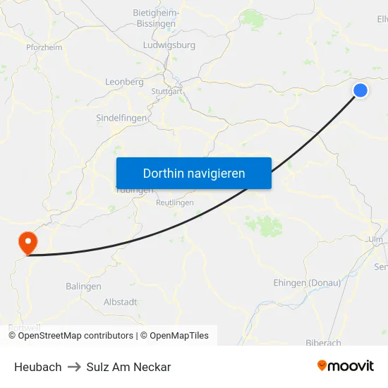 Heubach to Sulz Am Neckar map