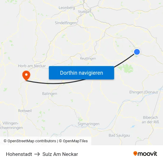 Hohenstadt to Sulz Am Neckar map
