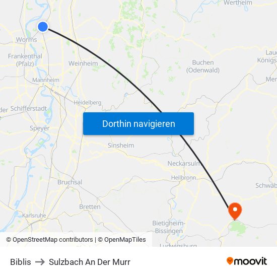 Biblis to Sulzbach An Der Murr map