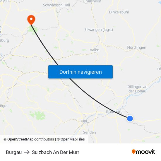 Burgau to Sulzbach An Der Murr map