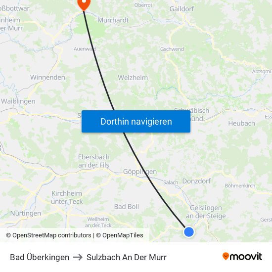Bad Überkingen to Sulzbach An Der Murr map