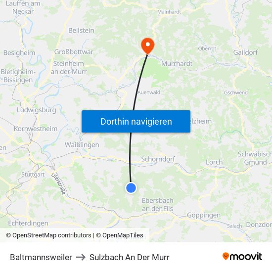 Baltmannsweiler to Sulzbach An Der Murr map
