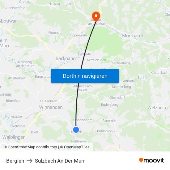 Berglen to Sulzbach An Der Murr map