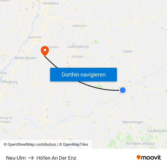 Neu-Ulm to Höfen An Der Enz map