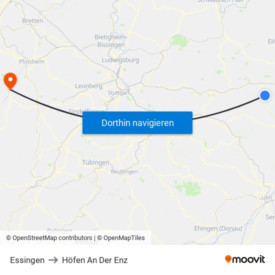 Essingen to Höfen An Der Enz map