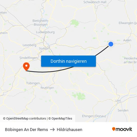 Böbingen An Der Rems to Hildrizhausen map