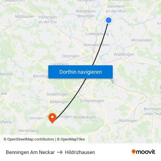 Benningen Am Neckar to Hildrizhausen map
