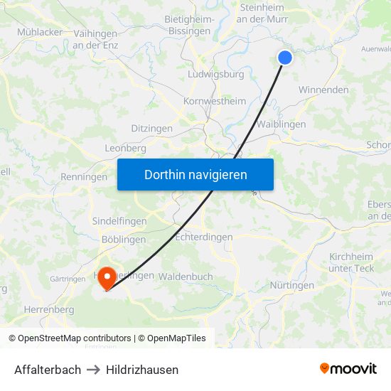 Affalterbach to Hildrizhausen map