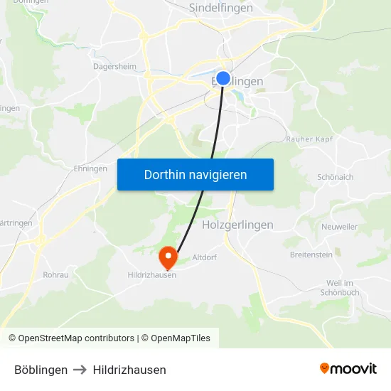 Böblingen to Hildrizhausen map