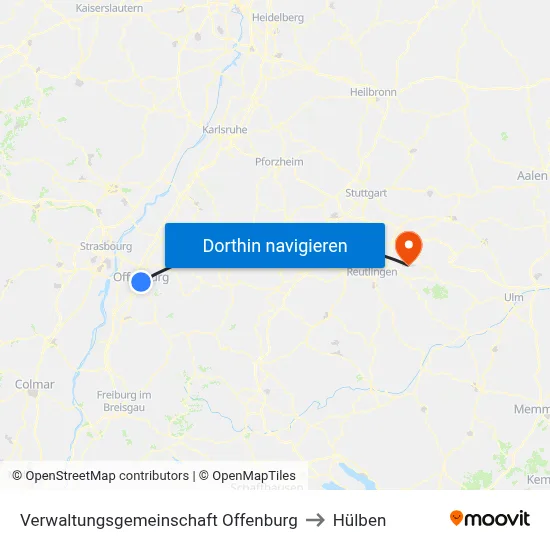 Verwaltungsgemeinschaft Offenburg to Hülben map