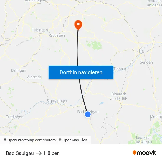 Bad Saulgau to Hülben map