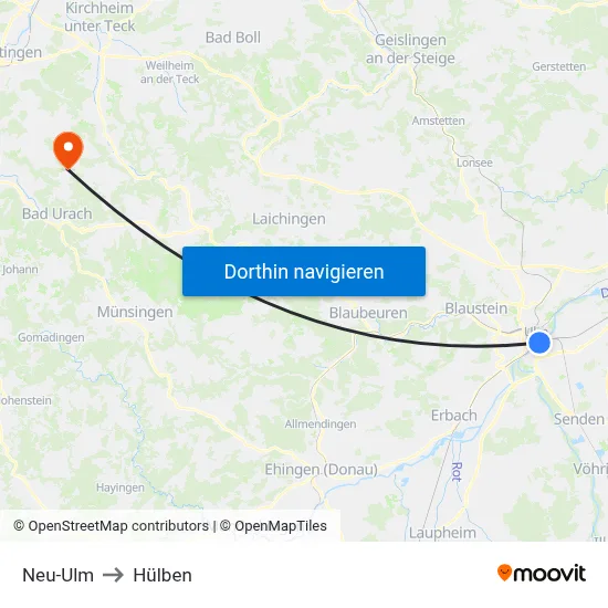 Neu-Ulm to Hülben map