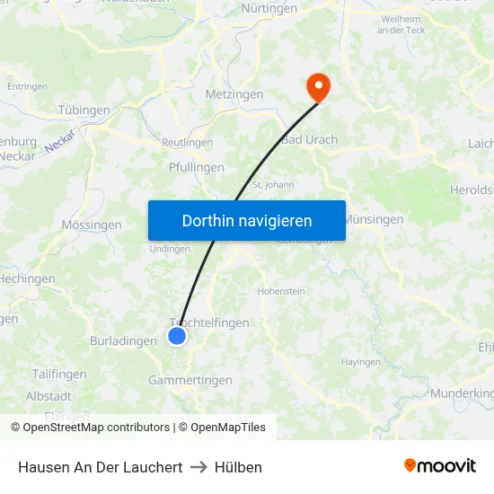 Hausen An Der Lauchert to Hülben map