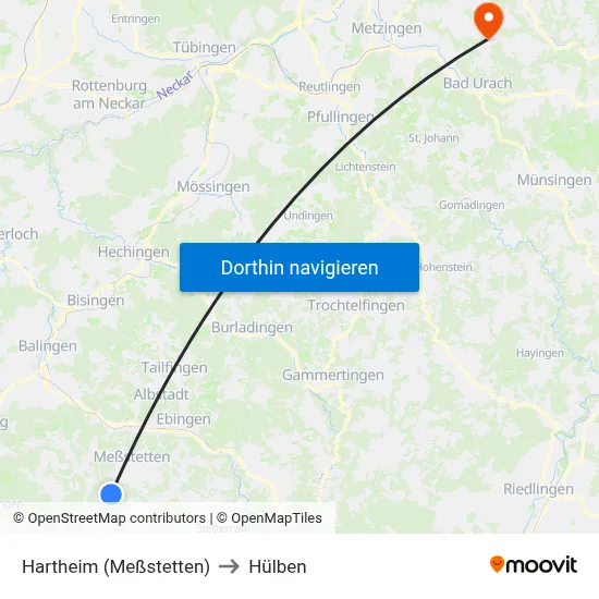 Hartheim (Meßstetten) to Hülben map