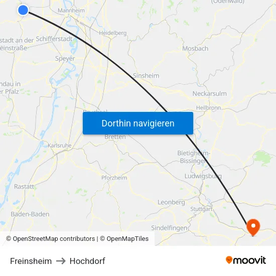 Freinsheim to Hochdorf map