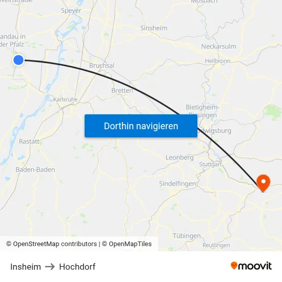 Insheim to Hochdorf map