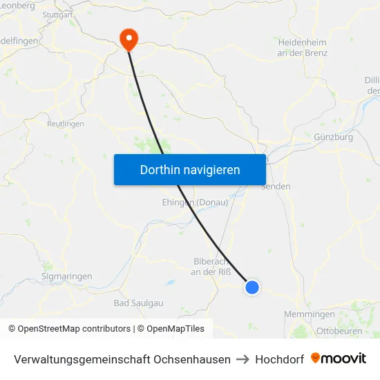 Verwaltungsgemeinschaft Ochsenhausen to Hochdorf map