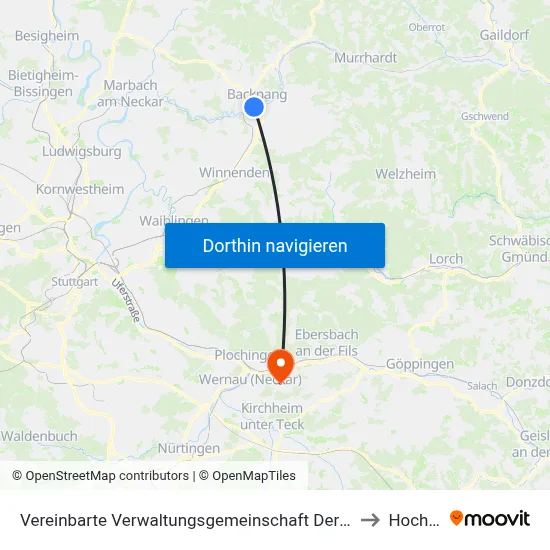 Vereinbarte Verwaltungsgemeinschaft Der Stadt Backnang to Hochdorf map